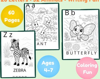 Páginas para colorir do alfabeto para imprimir | Livro de colorir do alfabeto, folhas de exercícios de traçado de letras, folhas de prática de caligrafia, alfabeto para pré-escola em PDF