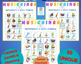 Music Bingo Game – Instruments & Symbols, Learning Activity (Printable PDF)