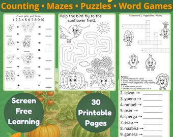 30 Folhas de Atividades de Matemática para Educação Infantil | Livro de Atividades Matemáticas | Labirintos e Quebra-cabeças | Material para Imprimir para Educação Domiciliar | Jogos de Palavras para Crianças | PDF