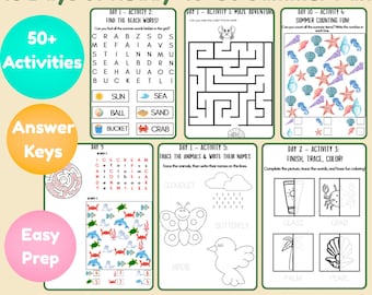Pacote de atividades de verão para crianças em idade pré-escolar, livro de atividades para crianças pequenas e atividades para o jardim de infância.