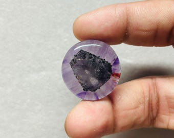 Cacoxenite Amethyst 100% Natürliche Cabochon Lose Edelstein (Form - Rund) (Größe-24.50x25.10x5.97 mm) (Carat-Gewicht-31.35) ZM-249