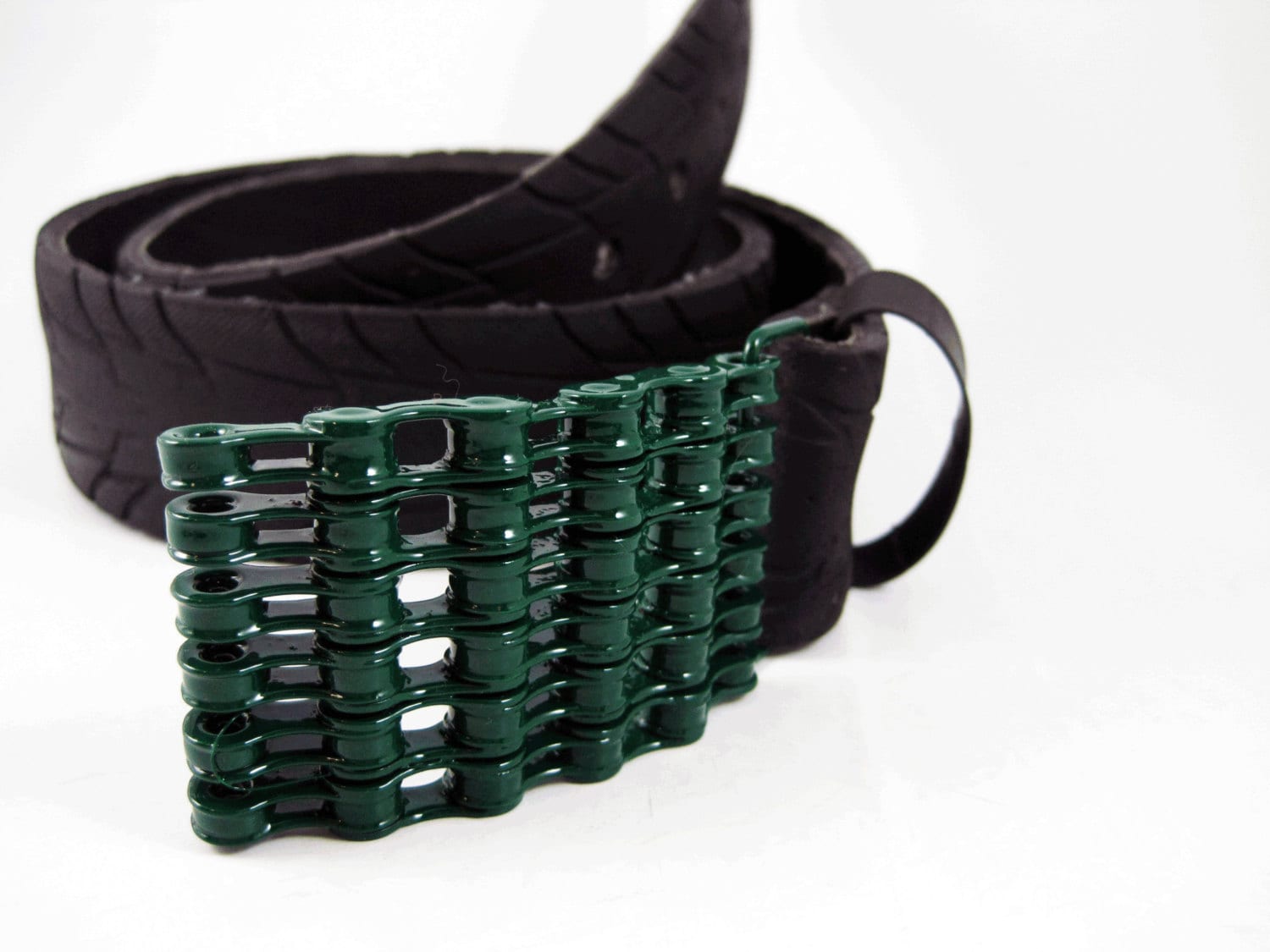 Recycled Bike Chain Belt Buckle Curved Green Finish Etsy