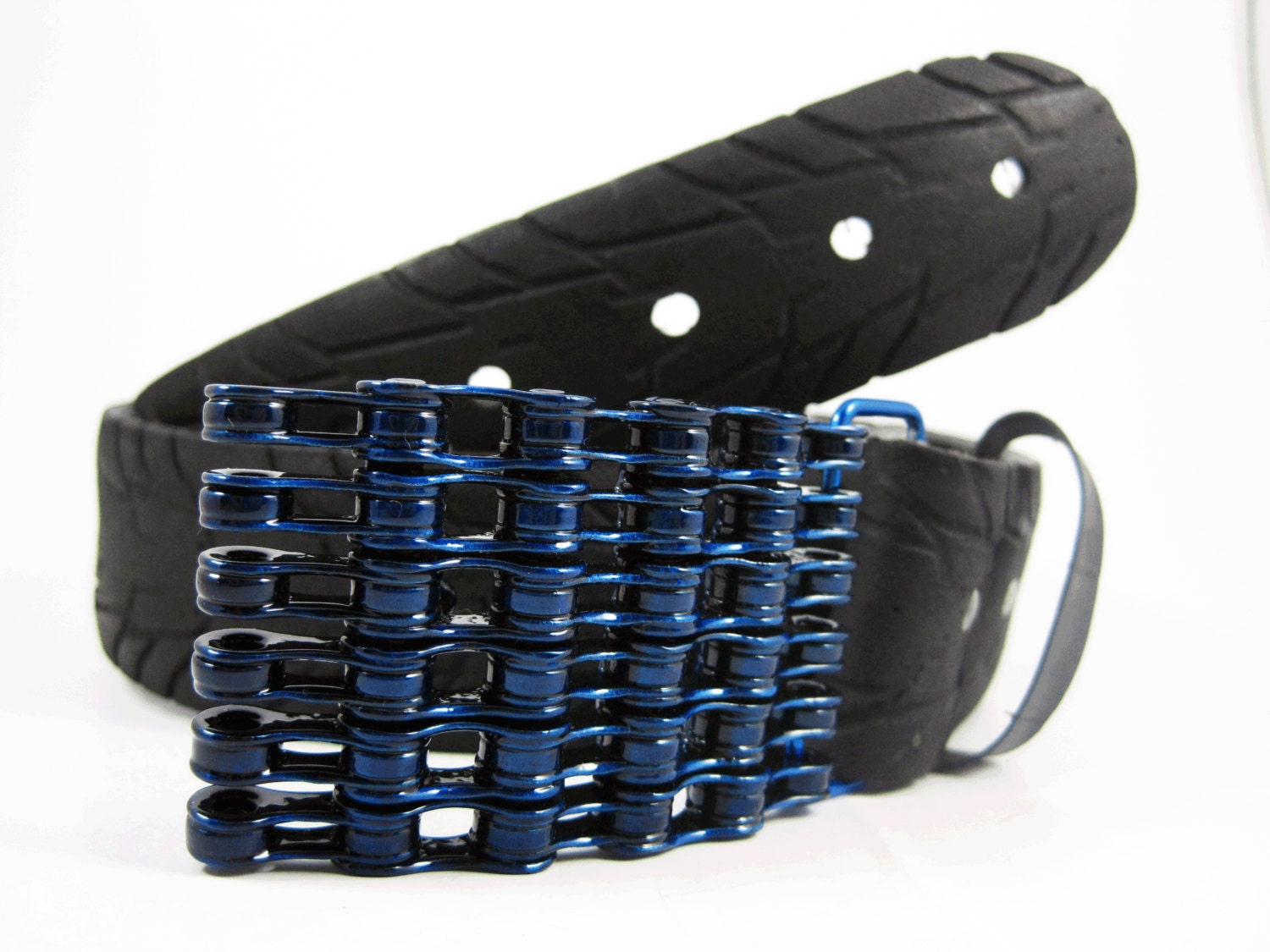 Recycled Bike Chain Belt Buckle Curved Candy Blue Finish Etsy