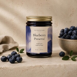 Blueberry Preserve-labelsjabloon bewerkbaar canva-jamlabel Afdrukbaar inblikkenlabel Mason Jar-sticker Cottage Voedselverpakking Boerenmarkt