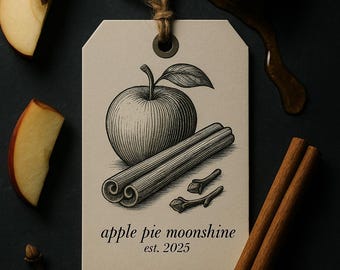 Afdrukbaar label appeltaart maneschijn + receptenkaart • zelfgemaakt cadeaulabel voor de feestdagen • Rustiek-botanisch hanglabel • DIY-cadeau voor herfstvoedsel • Instant