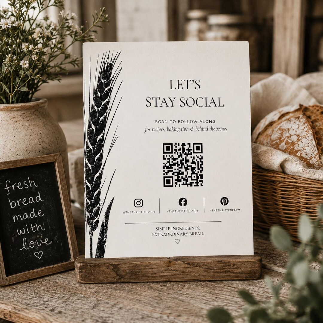 Sourdough Bakery QR Sign Template, Farmers Market Social Media Sign ...