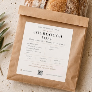 Editable Cottage Food Label Template Canva | Sourdough Bread Label | Farm Stand Food Label | Bakery Packaging Label