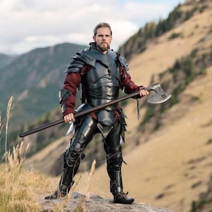 Medieval Dragomir Blackened Steel Full-Body Armor Set – LARP, Cosplay, Reenactment Warrior Suit