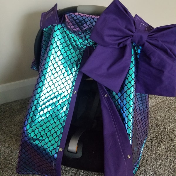 Purple Mermaid Sparkle Carseat Cover, Baby Shower Gift, Baby Girl Car Seat Canopy, Personalized Gift