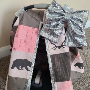 Funda para asiento de coche con diseño de osito rosa y marrón para niña, regalo para baby shower, regalo para recién nacida, LISTO PARA ENVÍO