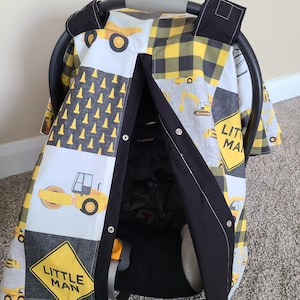 Construction Trucks Carseat Cover: Personalized Baby Boy Canopy