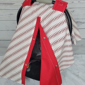 Sport Carseat Cover, Baseball Sport w/ Red, Personalized Baby Shower Gift, Baby Boy Car Seat Canopy READY TO SHIP