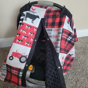 Tractor Cow Farm Carseat Cover, Newborn Boy Gift, Baby Shower Gift, Baby Boy Car Seat Canopy