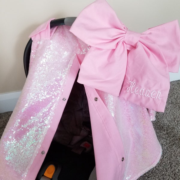 Irridescent Sequin Pink Car Seat Cover, Sequin Carseat Cover, Gifts for Newborn, Baby Girl Car Seat Canopy