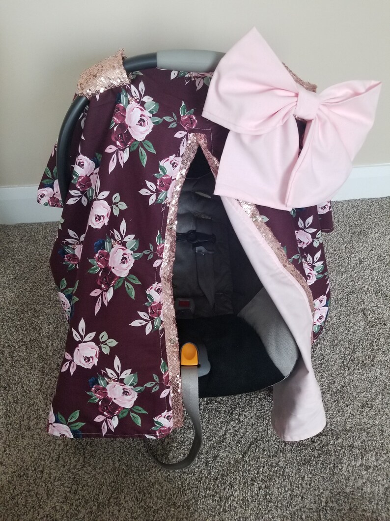 Dark Plum Floral Car Seat Canopy Car Seat Cover Sequin Etsy