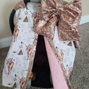 Pferd und Tipi Autositzbezug, Bauernhof Pferd mit Rose Gold Pailletten Autositzbezug, Geschenke für Neugeborene, Baby Mädchen Autositzbezug BEREIT ZUM VERSAND