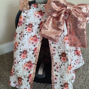 Wine and Blush Flower Carseat Cover, Personalized Baby Shower Gift, Baby Girl Car Seat Canopy