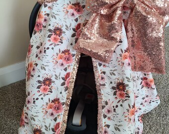 Wine and Blush Flower Carseat Cover, Personalized Baby Shower Gift, Baby Girl Car Seat Canopy