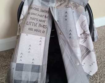 Deer Woodland Carseat Cover, Baby Shower Gift, Baby Boy Car Seat Canopy
