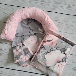 Grey Floral Baby Carseat Cover Bundle Set, Infant Car Seat Cushions, Infant Head Support Pillow, Arm Cushion, Infant Strap Covers