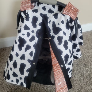 Cow Rust Aztec Carseat Cover, Boy Carseat Cover, Aztec Car Seat Canopy, Newborn Boy Gift, READY TO SHIP