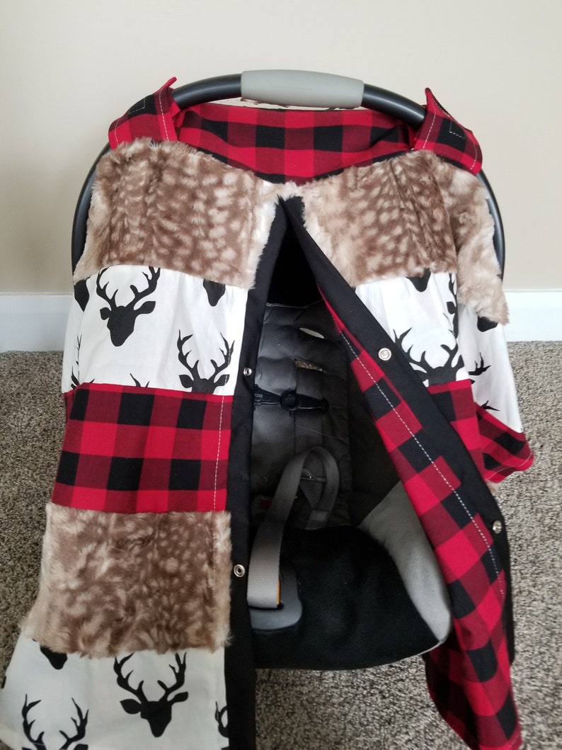 Carseat Canopy Deer Fawn Fur Plaid Strip Canopy Car Seat Etsy