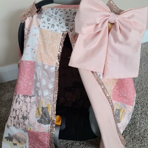 Woodland Baby Girl Carseat Cover, Newborn Gift, Woodland Print Canopy, READY TO SHIP