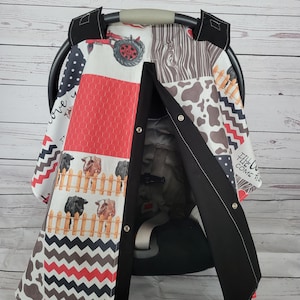 Tractor Farm Baby Boy Car Seat Cover Canopy, Personalized Baby Shower Gift, Baby Boy Car Seat Canopy, READY TO SHIP