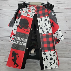 Football Carseat Cover Canopy, Touchdown Sport w/ Black, Personalized Baby Shower Gift, Baby Boy Car Seat Canopy READY TO SHIP