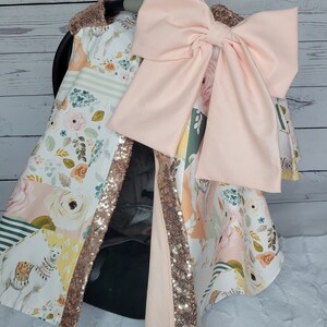 Llama patch Carseat Canopy, Floral w/ Rose Gold Sparkle, Personalized Baby Shower Gift, Baby Girl Car Seat Canopy - READY TO SHIP