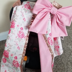 Pink Floral Carseat Cover, Baby Shower Gift, Newborn Girl Gift, Baby Girl Car Seat Canopy READY TO SHIP