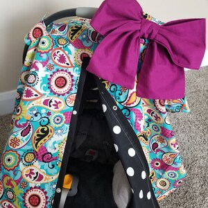 Funda para asiento de coche con diseño floral y lunares negros, regalo para baby shower, capota para asiento de coche de niña, regalo personalizado, lista para enviar
