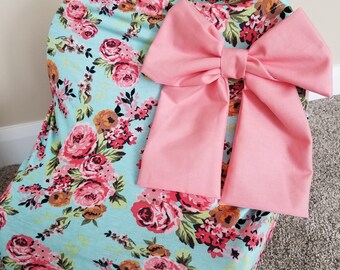 Car seat Cover Nursing cover Shopping Cart Cover 3 in1 stretchy carseat cover with Large bow carseat canopy