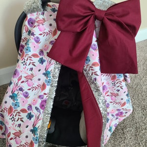 Wine Floral Girl Carseat Canopy, Baby Shower Gift, Baby Girl Car Seat Canopy, READY TO SHIP