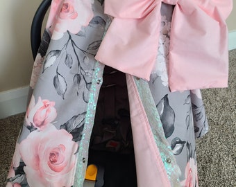 Grey Floral Baby Car Seat Cover: Universal Fit, Soft & Breathable