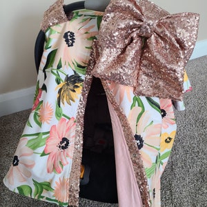 Coral Flower Patch Carseat Cover, Baby Shower Gift, Baby Girl Car Seat Canopy, READY TO SHIP