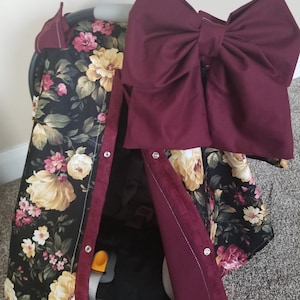 Mauve Floral with Wine Car Seat Cover, Baby Shower Gift, Baby Girl Car Seat Canopy, Personalized Gift
