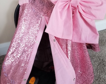 Pink Sequin Baby Girl Carseat Cover, Personalized Baby Shower Gift, Sparkle Sequin Print