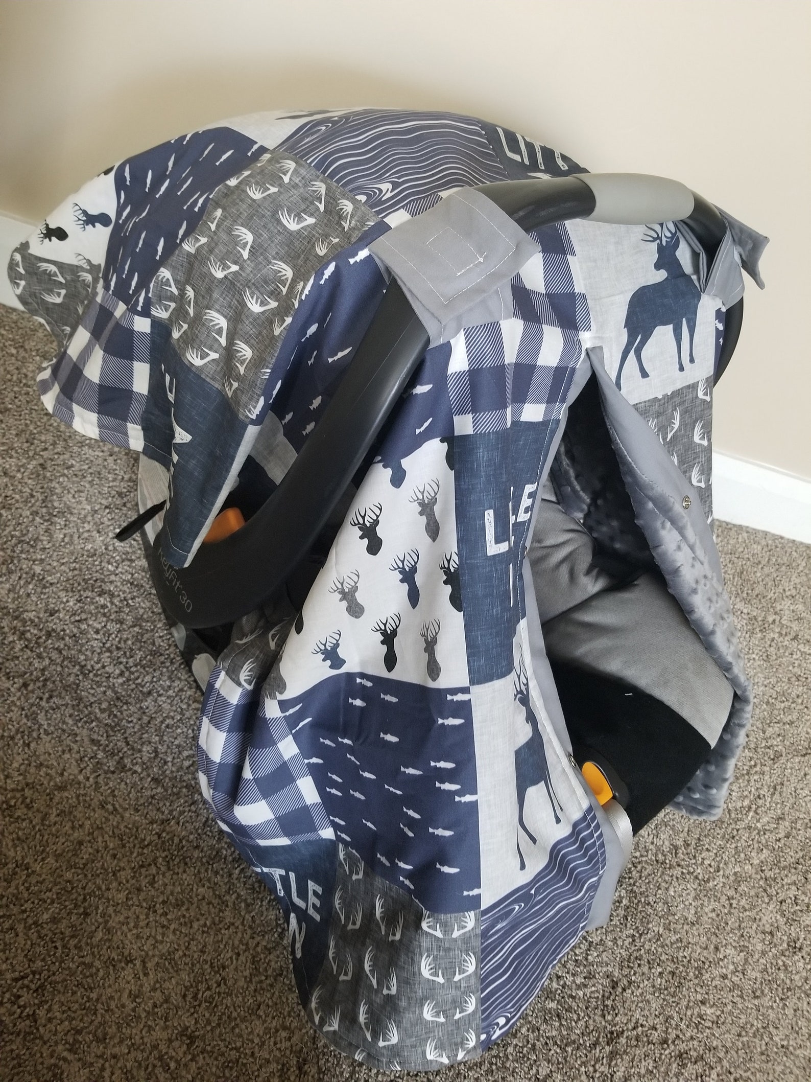 Navy Grey Woodland Deer Car Seat Cover Gift for Newbown Baby Etsy