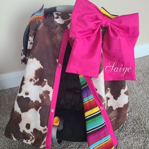 Suede Cow and Serape Carseat Cover, Baby Shower Gift, Baby Girl Car Seat Canopy, Personalized Gift