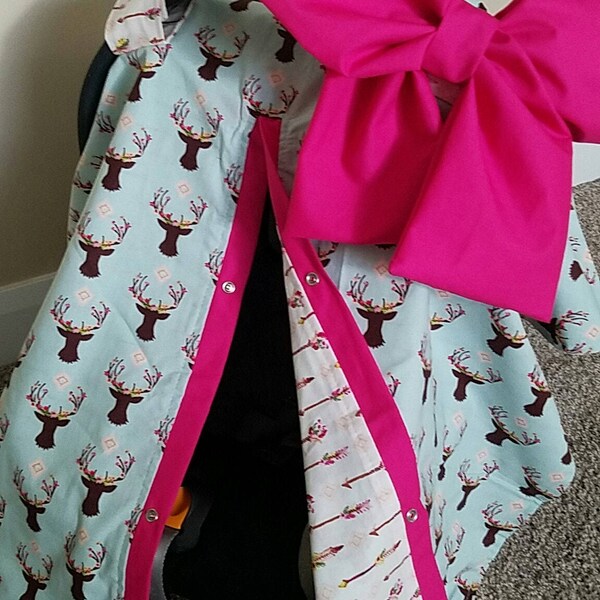 Carseat Canopy Floral Stag Arrow Cover with Large Bow car seat canopy car seat cover READY TO SHIP