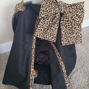 Cheetah Black Car Seat Canopy, Black w/ Leopard, Personalized Baby Shower Gift, Baby Girl Car Seat Canopy