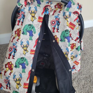 Baby Boy Car Seat Cover, Hero w/ Black, Personalized Baby Shower Gift, Baby Boy Car Seat Canopy, READY TO SHIP