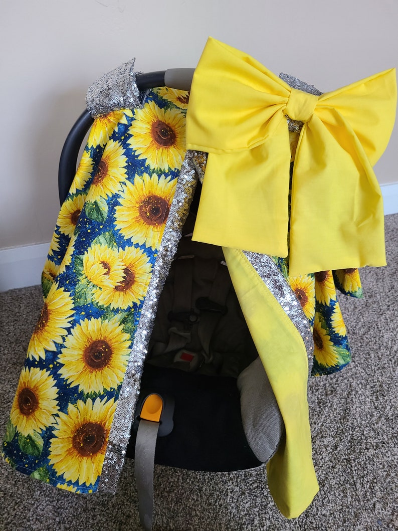 Bright Sunflower Car Seat Canopy Car Seat Cover Sequin Infant Etsy