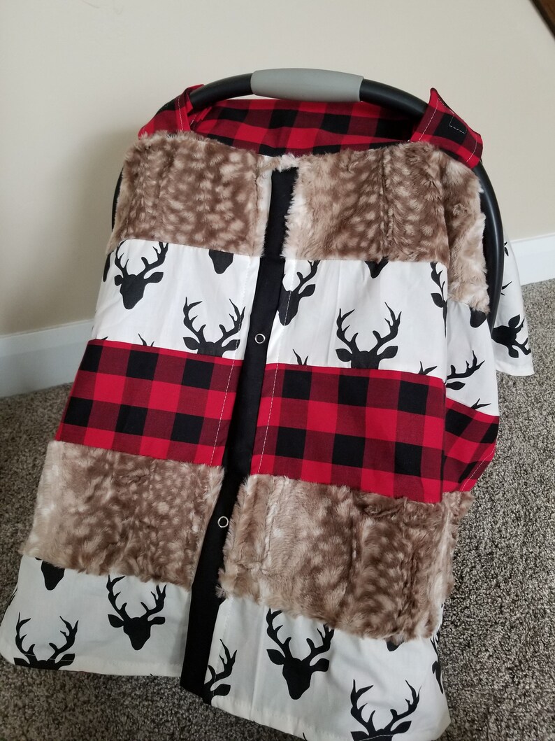 Carseat Canopy Deer Fawn Fur Plaid Strip Canopy Car Seat Etsy