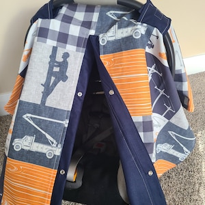 Navy Lineman Carseat Cover Canopy, Newborn Boy Gift, Baby Shower