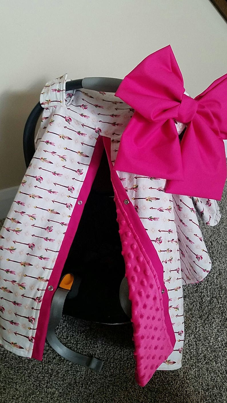 Car Seat Canopy Girl Arrow With Minky Cat Cover Large Bow
