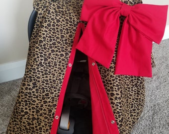 Cheetah and Red Carseat Cover, Baby Shower Gift, Baby Girl Car Seat Canopy, Personalized Gift