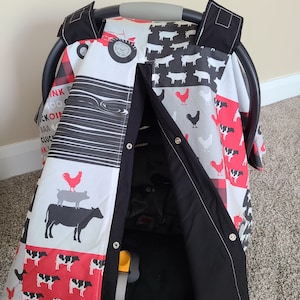 Farm Animals and Black Carseat Cover, Personalized Baby Shower Gift, Baby Boy Car Seat Canopy