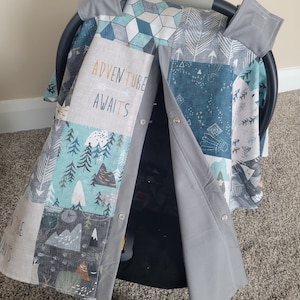 Woodland Forest Car Seat Canopy, Newborn Boy Gift, Baby Shower Gift